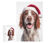 Jigsaw Puzzle for Adults 1000 PCS Irish Red And White Setter Dog with Santa Hat Portrait Jigsaw for Adults Anti-Stress Toys Enhance Memory Birthday And Unique Gifts 1000 PCS