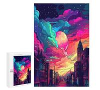 Jigsaw Puzzle for Adults 1000 PCS Neon Cityscape Vibrant Skyline Jigsaw Brain Teaser Game Precision Cutting Parent-child Interaction 1000 PCS