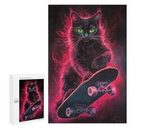 Jigsaw Puzzle for Adults 1000 PCS Neon Skateboarding Cat Art Print -2 Puzzle For Teenagers Difficult Hard Wishlist with Santa Claus Challenging Family Fun Game 1000 PCS