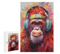 Jigsaw Puzzle for Adults 1000 PCS Orangutan with Headphones Teenagers Puzzles Brain Teaser Game Analysis And Logic for Is Ideal As A Gift 1000 PCS