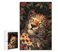 Jigsaw Puzzle for Adults 1000 PCS Sleeping Leopard in Flowers Teenagers Puzzles Relaxing Games Presents for Women Unique Gifts for Birthday And Christmas 1000 PCS