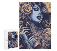 Jigsaw Puzzle for Adults 1000 PCS Tattooed Woman with Roses Teenagers Puzzles Family Games Difficult Hard for Is Ideal As A Gift 1000 PCS