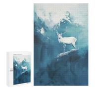 Jigsaw Puzzle for Adults 1000 PCS White Deer in Blue Abstract Landscape Jigsaw for Adults Anti-Stress Toys Enhance Memory Birthday And Unique Gifts 1000 PCS