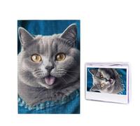 Jigsaw Puzzle for Adults 1000 Piece Funny Challenging Puzzles Blue cat Sticking Out Tongue Picture Jigsaw Wooden Puzzle Artwork Family Game Puzzle for Birthday 29.5" x 19.7"