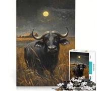 Jigsaw Puzzle for Adults 1000 Pieces African Buffalo Under Moonlight, Relaxing Games, Difficult Hard, Wishlist with Santa Claus 50x75cm