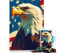 Jigsaw Puzzle for Adults 1000 Pieces American Flag Bald Eagle Patriotic Art Illustration Exact Fit Game Brain Skill Play Free Play Game Xmas Scene Art (50x75cm)