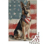 Jigsaw Puzzle for Adults 1000 Pieces American Flag German Shepherd Adult Jigsaw Puzzle Hands-on Game Pattern Assembly Unique Gifts for Birthday And Christmas 70x50cm/1000pcs