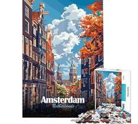 Jigsaw Puzzle for Adults 1000 Pieces Amsterdam Netherlands Cityscape Art Brain Teaser Game Challenging Game Toys Funny Gifts Staycation Kill Time (size 50x75cm)