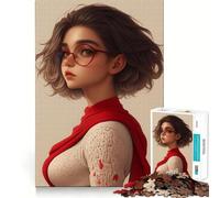 Jigsaw Puzzle for Adults 1000 Pieces Anime Girl with Red Scarf Flawless Edge Fun Brain Exercise Toy Cozy Fun Time Xmas Scene Art (50x75cm)
