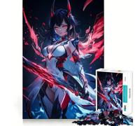 Jigsaw Puzzle for Adults 1000 Pieces Anime Girl with Red Sword Flawless Edge Fun Brain Exercise Toy Cozy Fun Time Xmas Scene Art (38x52cm)
