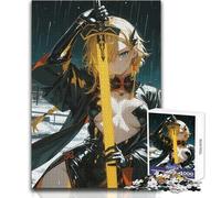 Jigsaw Puzzle for Adults 1000 Pieces Anime Girl with Sword in The Rain Peaceful And Satisfying Pastime Perfect Interlock Precision Cut Toy Size 38x26cm