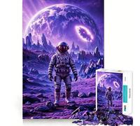 Jigsaw Puzzle for Adults 1000 Pieces Astronaut Alien Planet Purple Sky Tight Cut Fun Logic Skill Play Relax Fun Time Birthday Mind Gift (50x75cm)