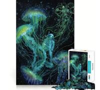 Jigsaw Puzzle for Adults 1000 Pieces Astronaut And Jellyfish in Space Painting Flawless Edge Fun Brain Exercise Toy Cozy Fun Time Xmas Scene Art (50x75cm)