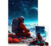 Jigsaw Puzzle for Adults 1000 Pieces Astronaut Contemplating Space Landscape Flawless Edge Fun Brain Exercise Toy Cozy Fun Time Xmas Scene Art (50x75cm)
