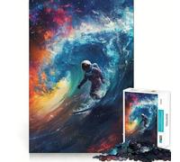 Jigsaw Puzzle for Adults 1000 Pieces Astronaut Cosmic Surfing Flawless Edge Fun Brain Exercise Toy Cozy Fun Time Xmas Scene Art (38x52cm)