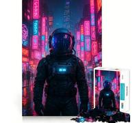 Jigsaw Puzzle for Adults 1000 Pieces Astronaut in Neon Cityscape Tight Cut Fun Logic Skill Play Relax Fun Time Birthday Mind Gift (38x52cm)