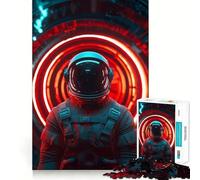 Jigsaw Puzzle for Adults 1000 Pieces Astronaut in Red Neon Portal Tight Cut Fun Logic Skill Play Relax Fun Time Birthday Mind Gift (38x52cm)