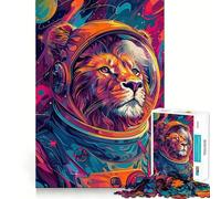 Jigsaw Puzzle for Adults 1000 Pieces Astronaut Lion Space Exact Fit Game Brain Skill Play Free Play Game Xmas Scene Art (38x52cm)