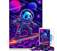 Jigsaw Puzzle for Adults 1000 Pieces Astronaut Panda on Skateboard in Space Tight Cut Fun Logic Skill Play Relax Fun Time Birthday Mind Gift (38x52cm)