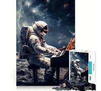 Jigsaw Puzzle for Adults 1000 Pieces Astronaut Playing Piano Flawless Edge Fun Brain Exercise Toy Cozy Fun Time Xmas Scene Art (38x52cm)