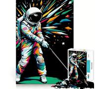 Jigsaw Puzzle for Adults 1000 Pieces Astronaut Plays Golf Wpap Tight Cut Fun Logic Skill Play Relax Fun Time Birthday Mind Gift (50x75cm)