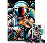 Jigsaw Puzzle for Adults 1000 Pieces Astronaut Plays Violin Flawless Edge Fun Brain Exercise Toy Cozy Fun Time Xmas Scene Art (38x26cm)