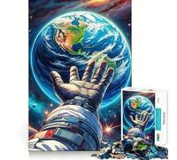 Jigsaw Puzzle for Adults 1000 Pieces Astronaut Reaching Earth Space Tight Cut Fun Logic Skill Play Relax Fun Time Birthday Mind Gift (50x75cm)