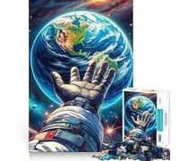 Jigsaw Puzzle for Adults 1000 Pieces Astronaut Reaching Earth Space Tight Cut Fun Logic Skill Play Relax Fun Time Birthday Mind Gift (38x52cm)