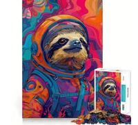 Jigsaw Puzzle for Adults 1000 Pieces Astronaut Sloth Space Flawless Edge Fun Brain Exercise Toy Cozy Fun Time Xmas Scene Art (50x75cm)