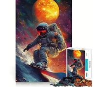 Jigsaw Puzzle for Adults 1000 Pieces Astronaut Snowboarding in Space Exact Fit Game Brain Skill Play Free Play Game Xmas Scene Art (50x75cm)