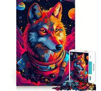 Jigsaw Puzzle for Adults 1000 Pieces Astronaut Wolf Space Exact Fit Game Brain Skill Play Free Play Game Xmas Scene Art (50x75cm)