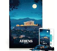 Jigsaw Puzzle for Adults 1000 Pieces Athens Greece Night Travel Poster Exact Fit Game Brain Skill Play Free Play Game Xmas Scene Art (38x52cm)