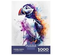 Jigsaw Puzzle for Adults 1000 Pieces, Atlantic Puffin Watercolor Artwork, Creative Leisure Activity, Perfect, Precision Cut Pieces, 38x26cm/1000pcs
