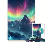 Jigsaw Puzzle for Adults 1000 Pieces Aurora Borealis Mountain Landscape Flawless Edge Fun Brain Exercise Toy Cozy Fun Time Xmas Scene Art (38x26cm)