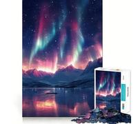 Jigsaw Puzzle for Adults 1000 Pieces Aurora Borealis Mountain Northern Lights Flawless Edge Fun Brain Exercise Toy Cozy Fun Time Xmas Scene Art (50x75cm)