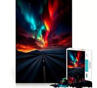 Jigsaw Puzzle for Adults 1000 Pieces Aurora Borealis over A Lonely Road Exact Fit Game Brain Skill Play Free Play Game Xmas Scene Art (38x26cm)