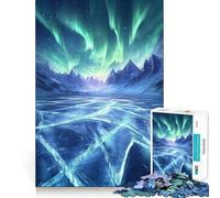 Jigsaw Puzzle for Adults 1000 Pieces Aurora Borealis Over Frozen Lake Flawless Edge Fun Brain Exercise Toy Cozy Fun Time Xmas Scene Art (50x75cm)