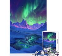 Jigsaw Puzzle for Adults 1000 Pieces Aurora Borealis Over Snowed Mountains Toy Wall Decor Funny Gift Educational Games with Fully Interlocking Randomly Shaped Pieces Size 50x75cm