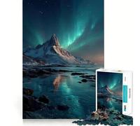 Jigsaw Puzzle for Adults 1000 Pieces Aurora Borealis over Snowy Mountain Landscape Tight Cut Fun Logic Skill Play Relax Fun Time Birthday Mind Gift (50x75cm)