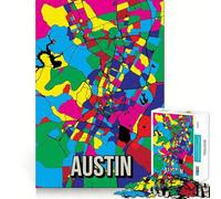 Jigsaw Puzzle for Adults 1000 Pieces Austin Colorful City Map Flawless Edge Fun Brain Exercise Toy Cozy Fun Time Xmas Scene Art (38x52cm)