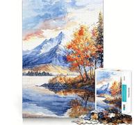 Jigsaw Puzzle for Adults 1000 Pieces Autumn Lake Peaks Exact Fit Game Brain Skill Play Free Play Game Xmas Scene Art (50x75cm)