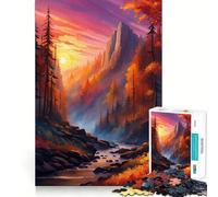 Jigsaw Puzzle for Adults 1000 Pieces Autumn Mountain River Landscape Painting Exact Fit Game Brain Skill Play Free Play Game Xmas Scene Art (50x75cm)