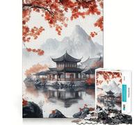 Jigsaw Puzzle for Adults 1000 Pieces Autumn Pavilion by Lake Exact Fit Game Brain Skill Play Free Play Game Xmas Scene Art (50x75cm)