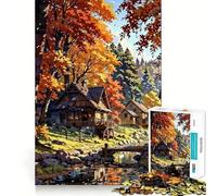 Jigsaw Puzzle for Adults 1000 Pieces Autumn Village Landscape with River Tight Cut Fun Logic Skill Play Relax Fun Time Birthday Mind Gift (50x75cm)