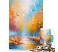 Jigsaw Puzzle for Adults 1000 Pieces Autumnal Trees Oil Painting Tight Cut Fun Logic Skill Play Relax Fun Time Birthday Mind Gift (38x52cm)
