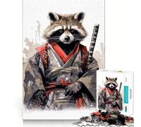 Jigsaw Puzzle for Adults 1000 Pieces Baby Raccoon Samurai Flawless Edge Fun Brain Exercise Toy Cozy Fun Time Xmas Scene Art (38x26cm)