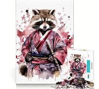 Jigsaw Puzzle for Adults 1000 Pieces Baby Raccoon Samurai Flawless Edge Fun Brain Exercise Toy Cozy Fun Time Xmas Scene Art (38x26cm)