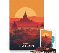 Jigsaw Puzzle for Adults 1000 Pieces Bagan Sunset Myanmar Exact Fit Game Brain Skill Play Free Play Game Xmas Scene Art (38x52cm)