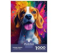 Jigsaw Puzzle for Adults 1000 Pieces Beagle with Colorful Splashes Adult Jigsaw Puzzle Relaxing Games Wall Decoration for Is Ideal As A Gift 52x38cm/1000pcs