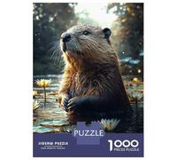 Jigsaw Puzzle for Adults 1000 Pieces, Beaver in Water Lily Pond Artwork, Creative Leisure Activity, Idea, Durable Puzzle Pieces, 52x38cm/1000pcs